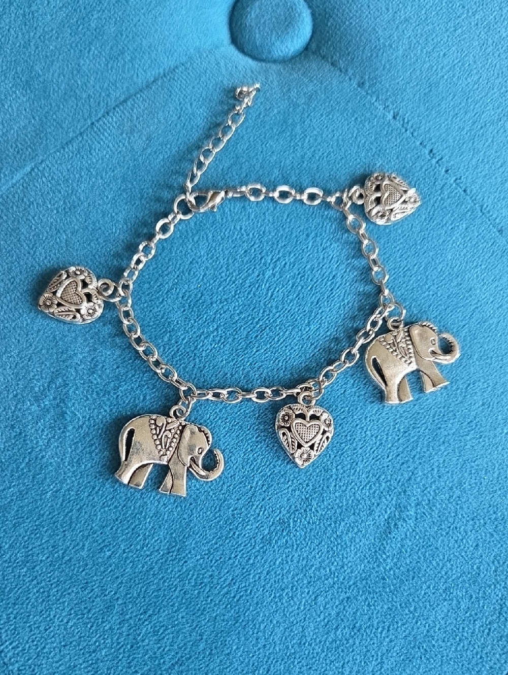 Silver Elephant & Heart Charm Bracelet - Silver Tone